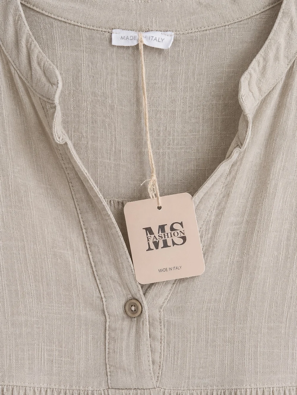 Made in Italy Linen Cotton Blend Tiered Mini Dress Tunic Large NWT Neutral Beige - Picture 5 of 12
